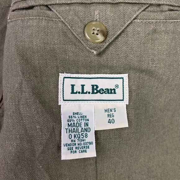 Vintage LL Bean Blazer Jacket Men's 40R Olive Green Cotton Linen - Picture 6 of 13